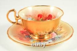 Rare VTG Aynsley Gold Floral Cabbage Rose Teacup & Saucer Set JA Bailey England