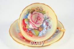 Rare VTG Aynsley Gold Floral Cabbage Rose Teacup & Saucer Set JA Bailey England
