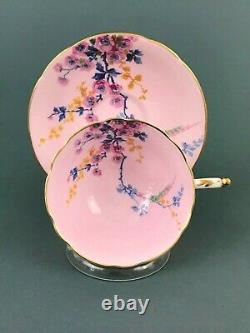 Rare VTG Paragon Mary & Queen Plum Blossom Pink Footed Tea Cup Saucer Gold Trim