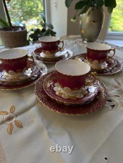 Rare Victorian Aynsley Cabinet Tea Trio Cranberry Red Gold c1895-1905