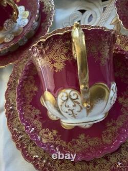 Rare Victorian Aynsley Cabinet Tea Trio Cranberry Red Gold c1895-1905