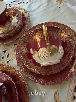 Rare Victorian Aynsley Cabinet Tea Trio Cranberry Red Gold c1895-1905