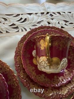 Rare Victorian Aynsley Cabinet Tea Trio Cranberry Red Gold c1895-1905