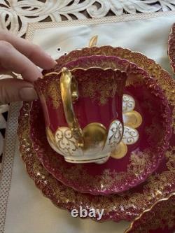 Rare Victorian Aynsley Cabinet Tea Trio Cranberry Red Gold c1895-1905