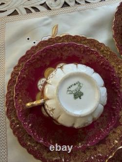 Rare Victorian Aynsley Cabinet Tea Trio Cranberry Red Gold c1895-1905