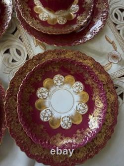 Rare Victorian Aynsley Cabinet Tea Trio Cranberry Red Gold c1895-1905
