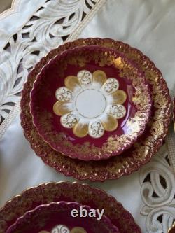 Rare Victorian Aynsley Cabinet Tea Trio Cranberry Red Gold c1895-1905