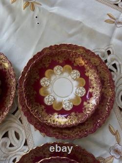 Rare Victorian Aynsley Cabinet Tea Trio Cranberry Red Gold c1895-1905