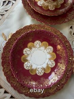 Rare Victorian Aynsley Cabinet Tea Trio Cranberry Red Gold c1895-1905