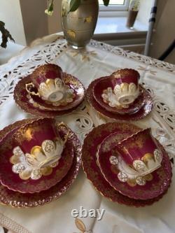 Rare Victorian Aynsley Cabinet Tea Trio Cranberry Red Gold c1895-1905
