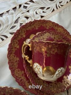 Rare Victorian Aynsley Cabinet Tea Trio Cranberry Red Gold c1895-1905