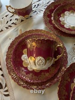 Rare Victorian Aynsley Cabinet Tea Trio Cranberry Red Gold c1895-1905