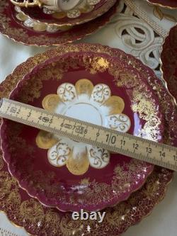 Rare Victorian Aynsley Cabinet Tea Trio Cranberry Red Gold c1895-1905