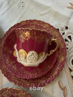 Rare Victorian Aynsley Cabinet Tea Trio Cranberry Red Gold c1895-1905