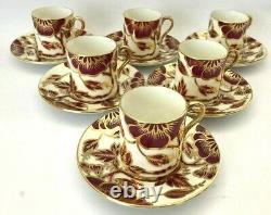 Rare Vintage 6-Piece Set Shelley Mocha Cups and Saucers Burgandy Flowers & Gold