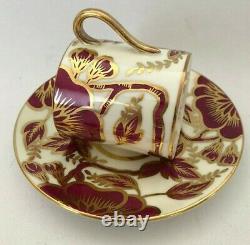 Rare Vintage 6-Piece Set Shelley Mocha Cups and Saucers Burgandy Flowers & Gold
