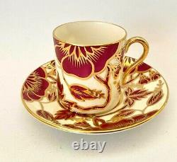 Rare Vintage 6-Piece Set Shelley Mocha Cups and Saucers Burgandy Flowers & Gold