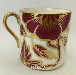 Rare Vintage 6-Piece Set Shelley Mocha Cups and Saucers Burgandy Flowers & Gold