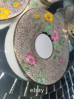 Rare Vintage Aynsley B380 Gold Honeycomb & Hand-Painted Enamel Tea Set 13 Piec