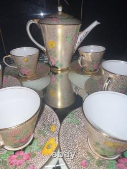 Rare Vintage Aynsley B380 Gold Honeycomb & Hand-Painted Enamel Tea Set 13 Piec