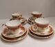 Rare Vintage Aynsley Red & Gold Floral Trio Tea Cups & Saucers X 4 Set Excellent