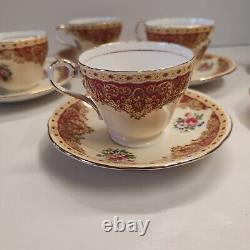 Rare Vintage Aynsley Red & Gold Floral Trio Tea Cups & Saucers X 4 Set Excellent