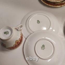 Rare Vintage Aynsley Red & Gold Floral Trio Tea Cups & Saucers X 4 Set Excellent