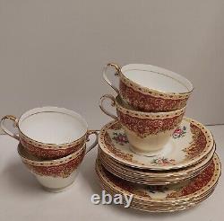 Rare Vintage Aynsley Red & Gold Floral Trio Tea Cups & Saucers X 4 Set Excellent
