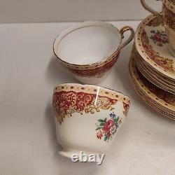 Rare Vintage Aynsley Red & Gold Floral Trio Tea Cups & Saucers X 4 Set Excellent