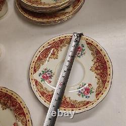 Rare Vintage Aynsley Red & Gold Floral Trio Tea Cups & Saucers X 4 Set Excellent