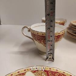 Rare Vintage Aynsley Red & Gold Floral Trio Tea Cups & Saucers X 4 Set Excellent