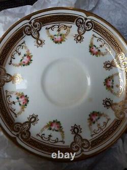 Rare Vintage Porcelain cups x12 and saucers X 5 white with gold and pink flower