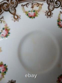 Rare Vintage Porcelain cups x12 and saucers X 5 white with gold and pink flower