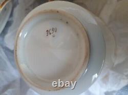 Rare Vintage Porcelain cups x12 and saucers X 5 white with gold and pink flower