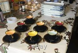 Rare Vintage Porcelaine de France Demitasse Cups & Saucers Set Of 7 Black & Gold