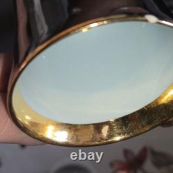 Rare Vintage Porcelaine de France Demitasse Cups & Saucers Set Of 7 Black & Gold