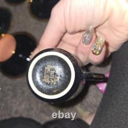 Rare Vintage Porcelaine de France Demitasse Cups & Saucers Set Of 7 Black & Gold