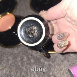 Rare Vintage Porcelaine de France Demitasse Cups & Saucers Set Of 7 Black & Gold