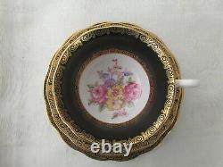 Rare Vintage Royal Albert Black Gold & Floral Trio Footed Cup Saucer Plate 1097