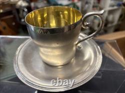 Rare Vintage Silver Plate Quality Cup And Saucers Gilded 8.5cmcup 15.5saucer
