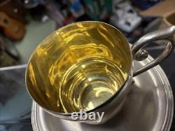 Rare Vintage Silver Plate Quality Cup And Saucers Gilded 8.5cmcup 15.5saucer