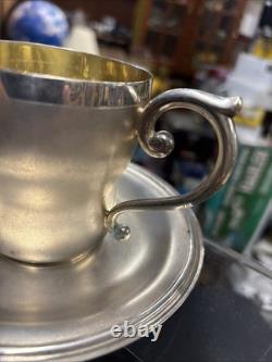 Rare Vintage Silver Plate Quality Cup And Saucers Gilded 8.5cmcup 15.5saucer