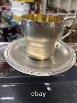 Rare Vintage Silver Plate Quality Cup And Saucers Gilded 8.5cmcup 15.5saucer