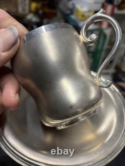 Rare Vintage Silver Plate Quality Cup And Saucers Gilded 8.5cmcup 15.5saucer
