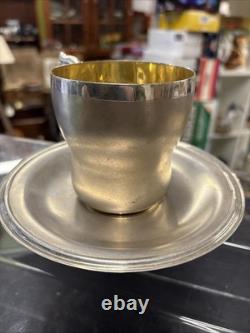 Rare Vintage Silver Plate Quality Cup And Saucers Gilded 8.5cmcup 15.5saucer
