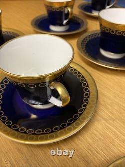 Rare WEIMAR Harmonie 7328 Echt Kobalt Blue/Gold (9 Sets) Coffee Cups & Saucers