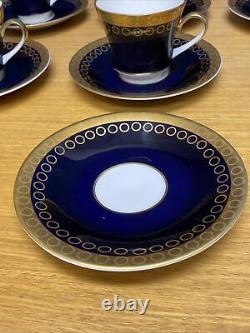 Rare WEIMAR Harmonie 7328 Echt Kobalt Blue/Gold (9 Sets) Coffee Cups & Saucers