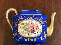 Rare antique Old Paris Tea pot Teapot Set Floral blue gold France Porcelain