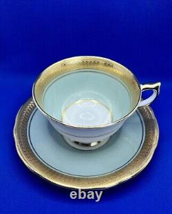 Rare set of 6 AYNSLEY Berkeley teal green, Wide Gold Rimmed Cup and Saucer Set