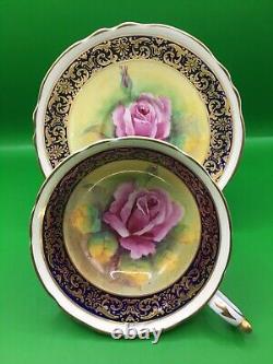 Rare, vintage Paragon handpainted Cabbage Rose Cup & Saucer Signed A J Plant